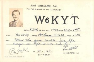 San Anselmo California W6KYT QSL Radio Real Photo Non PC Back AA34768