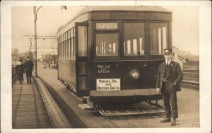 Trolley Train Car & Conductor Wake Forest & Raleigh NC Written on Back RPPC