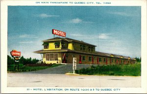 Vtg L'Abitation Motel on Road to Old Quebec City Roadside Canada Unused Postcard