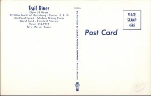 North of Harrisburg on Routes 11 & 15 TRAIL DINER - Scarce Postcard