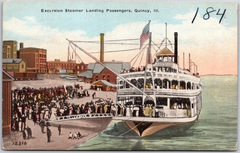 Ship Excursion Steamer Landing Passengers Quincy Illinois IL Postcard