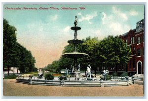 1910 Centennial Fountain Statue Eutaw Place Baltimore Maryland Vintage Postcard 