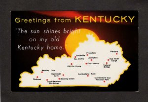 KY Greetings from Kentucky State Map Postcard Frankfort Ashland Paducah