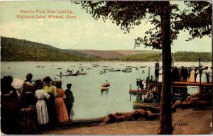 Electric Park Boat Landing, Highland Lake Winsted CT c1910s Vintage Postcard Q18