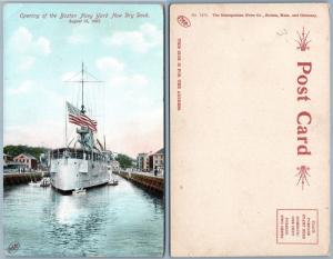 BOSTON NAVY YARD NEW DRY DOCK 1905 ANTIQUE UNDIVIDED POSTCARD American flag