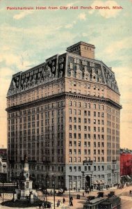 DETROIT, Michigan MI ~ PONTCHARTRAIN HOTEL & Civil War Statue  1910 Postcard