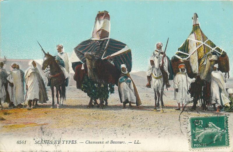 North Africa scenes & types ethnics camels caravan horseman postcard