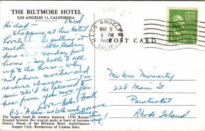 Biltmore Hotel Streetview Los Angeles California Chrome Cancel WOB Postcard 