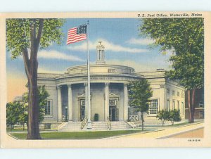 Linen POST OFFICE SCENE Waterville Maine ME AF1012