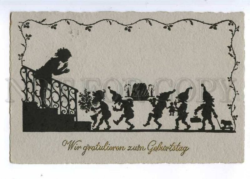 190181 BIRTHDAY Girl & GNOME Dwarf Vintage SILHOUETTE PC