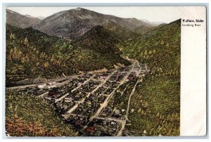 Wallace Idaho ID Postcard Looking East Aerial View Mountain 1910 Vintage Antique