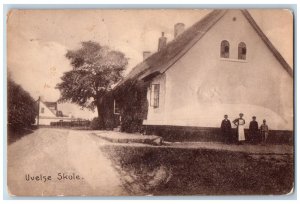 Denmark Postcard Uvelse School Building and Road View 1914 Posted Antique