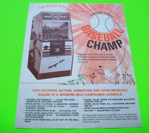 Baseball Champ Chicago Coin Original Vintage 1973 Pitch & Bat Arcade Game Flyer