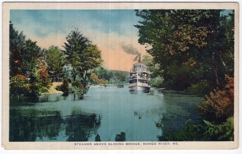 Songo River, Me, Steamer Above Sliding Bridge