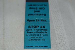 Stop 35 Auto Truck Plaza Mifflintown Pennsylvania 20 Strike Matchbook Cover