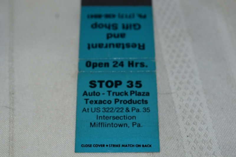 Stop 35 Auto Truck Plaza Mifflintown Pennsylvania 20 Strike Matchbook Cover