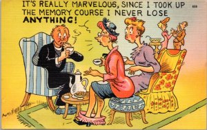 Postcard Comic Women loses slip - memory course never forgets anything