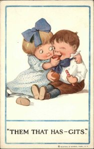 Charles Twelvetrees Kids Comic Romance Sharing Apple c1910 Postcard