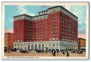 c1920's Hotel Fort Des Moines Building Restaurant Classic Cars Iowa IA Postcard 