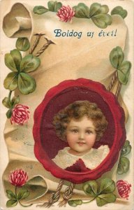 Holidays & celebrations 1900s greetings Christmas Hungary shamrock flower girl