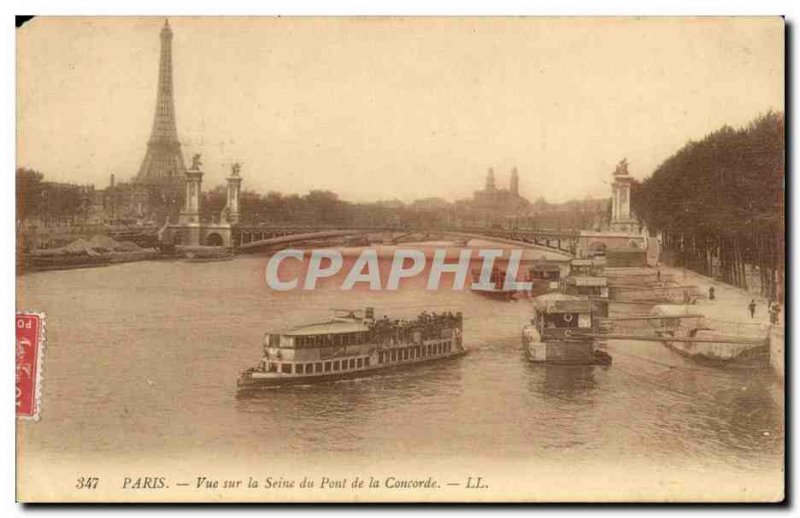 Paris - 8 - Overlooking the Seine from Pont de la Concorde - Old Postcard