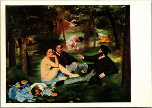 VINTAGE CONTINENTAL SIZE POSTCARD ART: A PICNIC BREAKFAST BY EDOUARD MANET