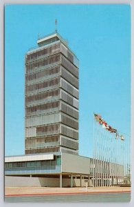 Postcard Los Angeles California CA Airport Traffic Tower Flags 1960s View