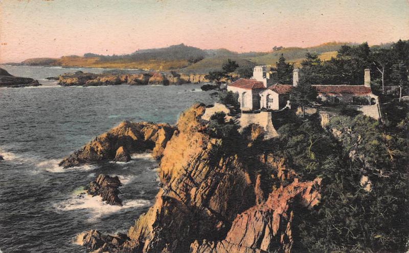 A Stone Cottage at Carmel Highlands, California, Hand Colored  Postcard, Unused