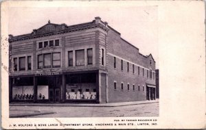 Postcard J.W. Wolford & Sons Large Department Store in Linton, Indiana