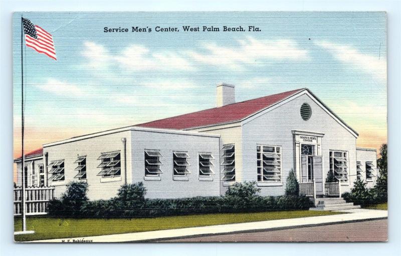 Postcard FL West Palm Beach Service Men's Center Vintage Linen E20