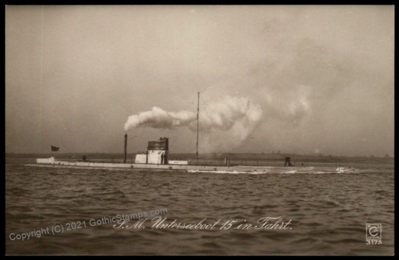 Germany WWI Submarine U-Boot U15  RPPC G65891