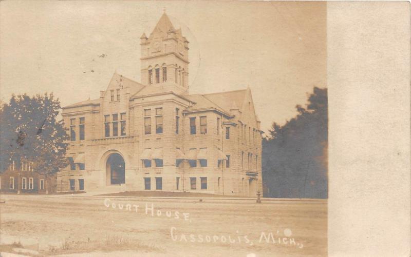 D40/ Cassopolis Michigan Mi Real Photo RPPC Postcard 1908 Court House Building