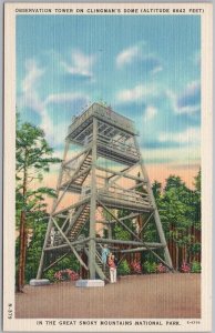 Clingman's Dome Observation Tower Great Smoky Mountains Linen Postcard H82