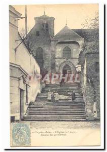 Ivry sur Seine Postcard Old l & # 39eglise (12th) staircase of 46 steps