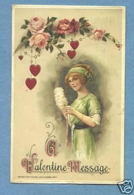 Y8148 Winsch Valentines Day postcard, Woman, Feather