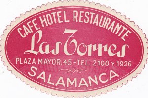 Spain Salamanca Hotel Las Torres Vintage Luggage Label sk2797