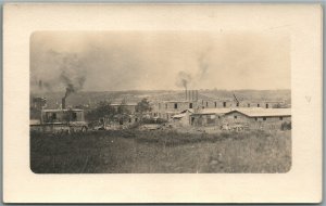 MANUFACTURE w/ AMERICAN FLAG PATRIOTIC ANTIQUE REAL PHOTO POSTCARD RPPC