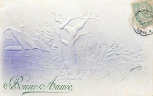 Holidays & celebrations embossed seasonal greetings New Year France winter scene