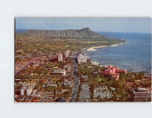 Postcard Looking down at Kalakaua Avenue and the Waikiki area, Honolulu, Hawaii