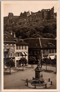 Heidelberg Kornmarkt Germany Monument Castle on Mountains Real Photo Postcard