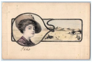 1910 Pretty Woman Farm Hat Cowgirl Desert Chicago Illinois IL Antique Postcard