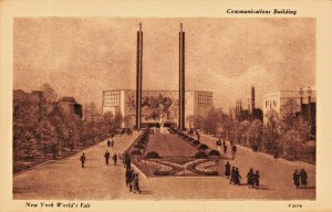 NEW YORK WORLDS FAIR~COMMUNICATIONS BUILDING-SEPIA PHOTO POSTCARD