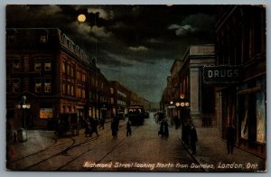 Postcard London Ontario c1916 Richmond Street Looking North From Dundas Night