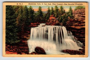 Postcard Blackwater Falls West Virginia Linen 1949 Thomas Tucker County Scenic