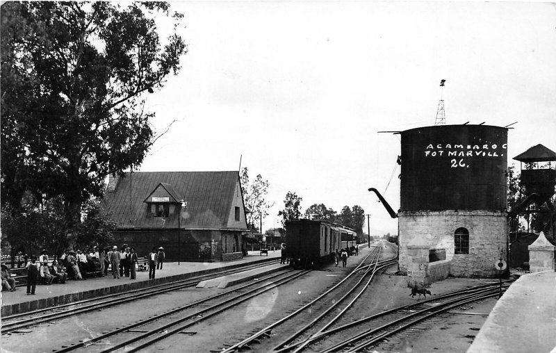 F55/ Acambaro Mexico Foreign RPPC c50s Postcard Fot Marvill Railroad Depot