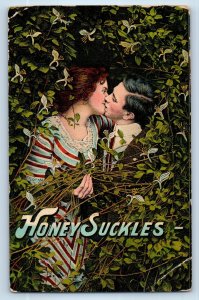 1911 Romance Couple Kissing Honey Suckles Winsch Back Clarkson NE Postcard