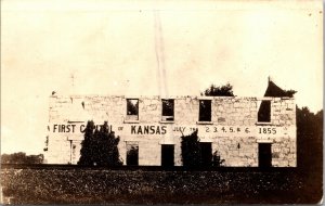 Real Photo Postcard First Territorial Capital Building of Kansas Pawnee~3336