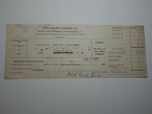 1923 Long Island Lighting Co New York Electric Bill Letterhead