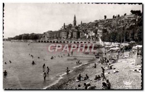 Postcard Moderne Menton Old Town La Plage Du Quai Bonaparte