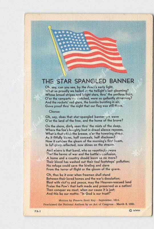 ANTIQUE POSTCARD AMERICA STAR SPANGLED BANNER LYRICS